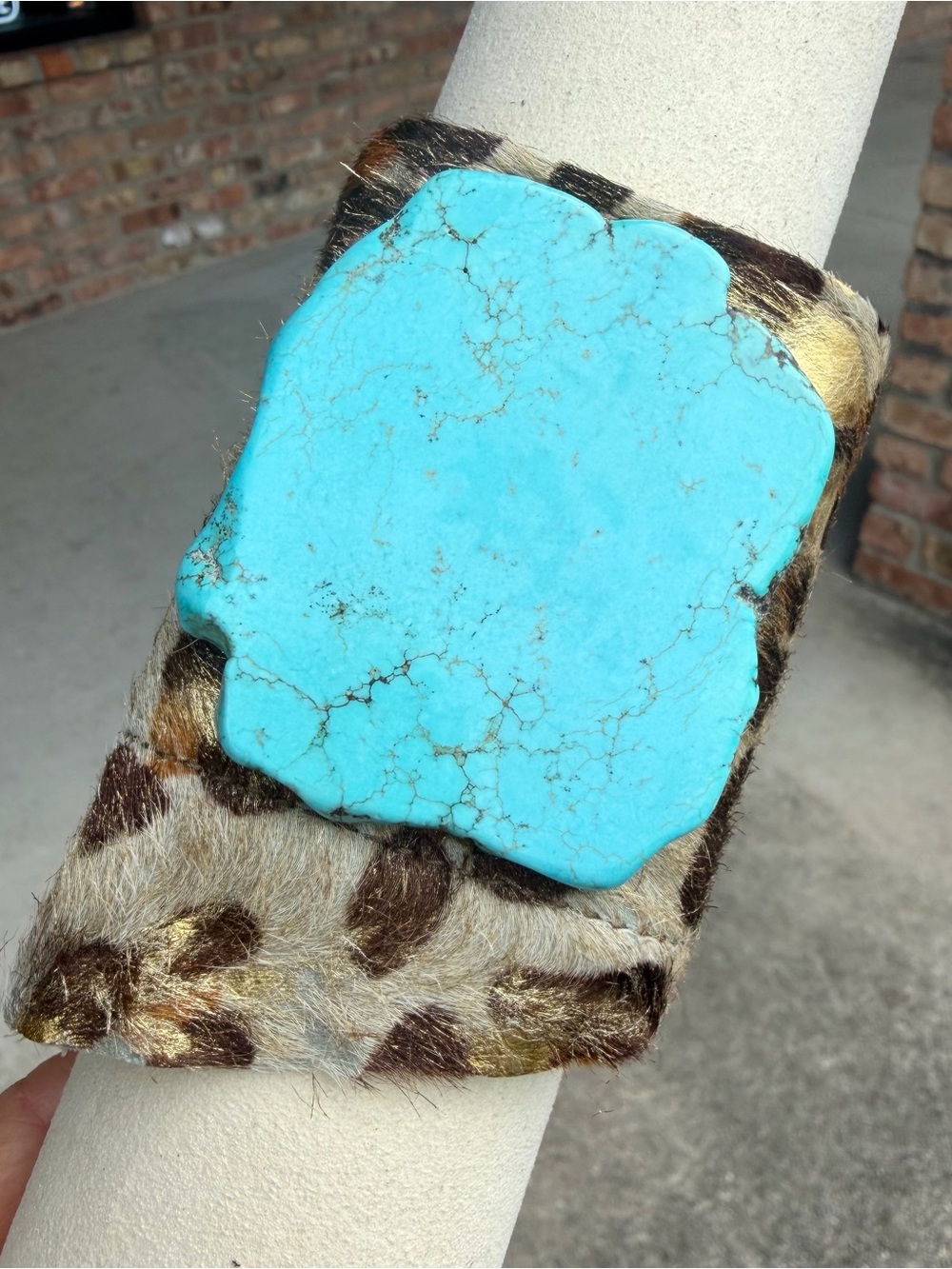 Turquoise Slab/ Acid Wash Cheetah HOH Cuff Bracelet